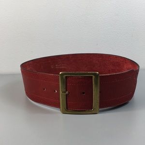 Red Italian Genuine Leather wide Embroidered Belt